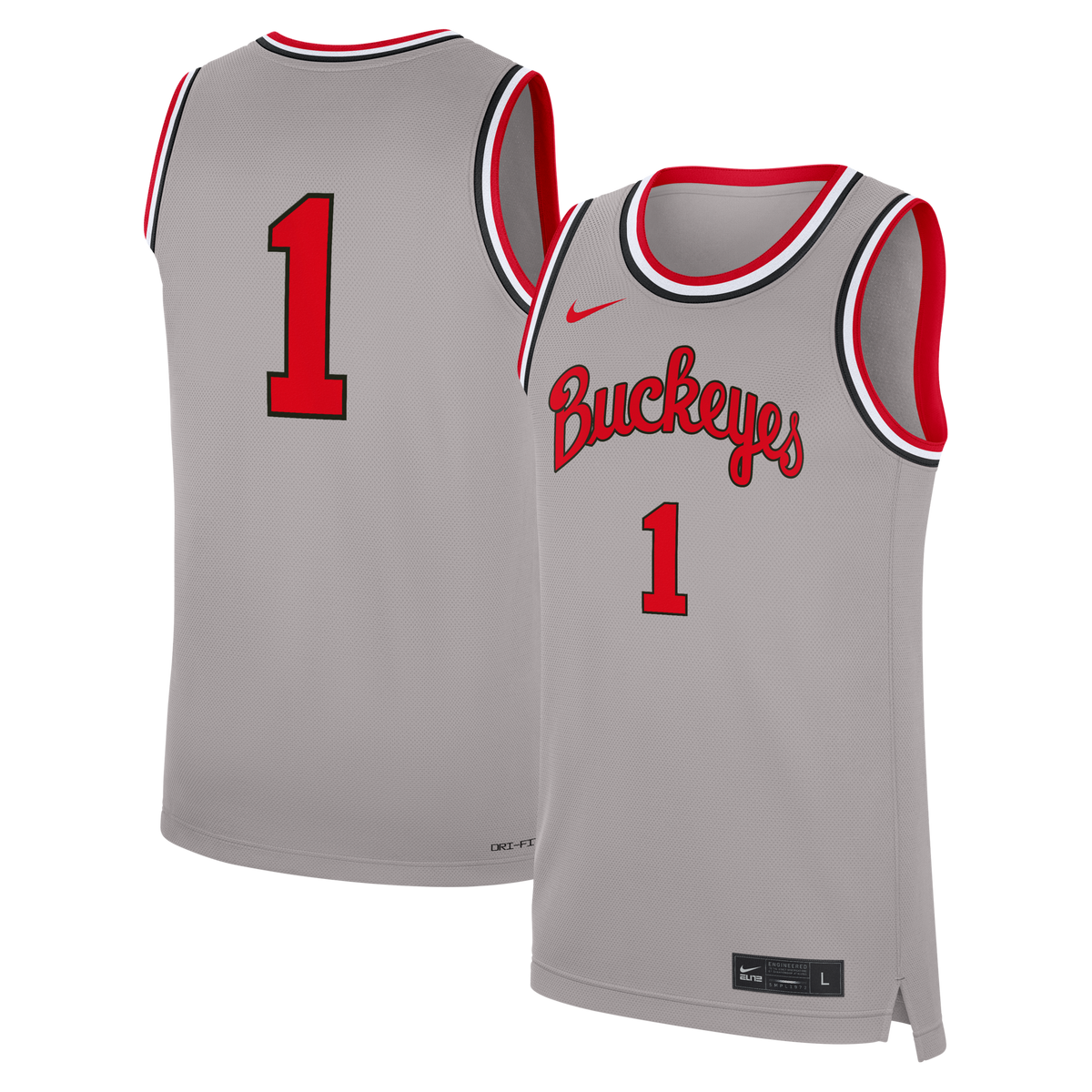 #1 Ohio State Buckeyes Alternate Replica Basketball Jersey - Gray product image 2, provided for visual reference and product