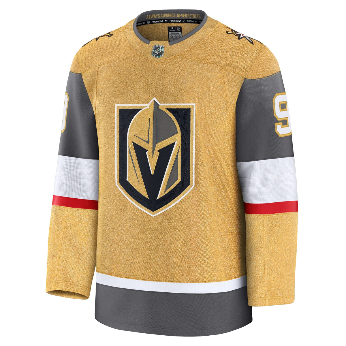 Vegas Golden Knights Jack Eichel Gold Home Premium Jersey product image 3, provided for visual reference and product detail