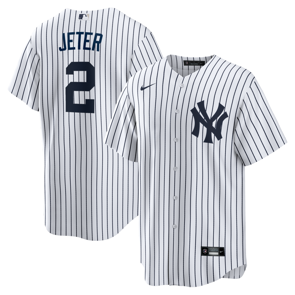 New York Yankees Derek Jeter White Home Retired Player Replica Jersey product image 1, provided for visual reference and