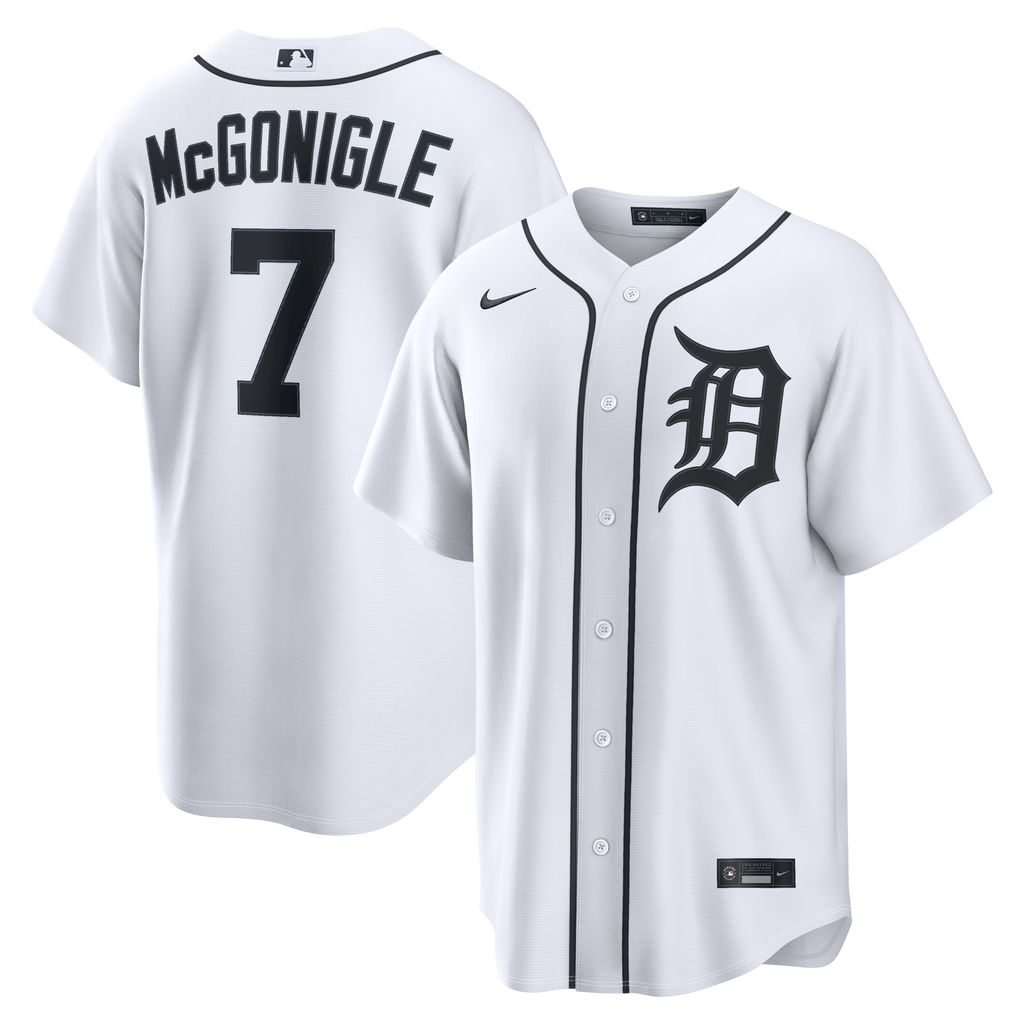 Detroit Tigers Kevin McGonigle White Home Replica Jersey product image 1, provided for visual reference and product detail