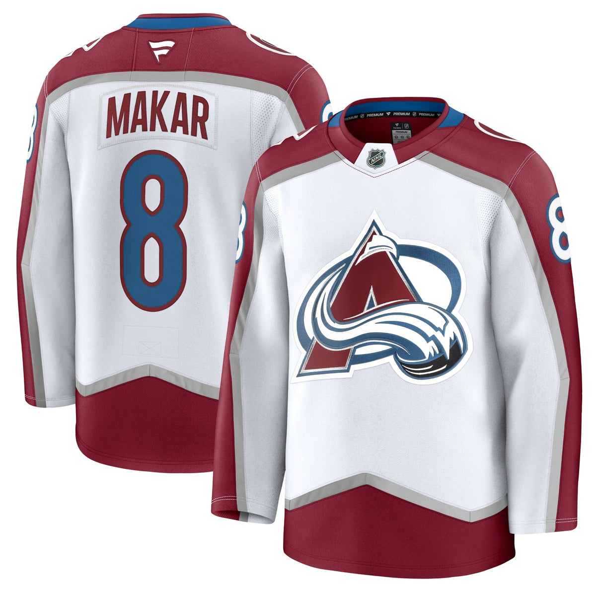 Colorado Avalanche Cale Makar White Away Premium Jersey product image 2, provided for visual reference and product detail