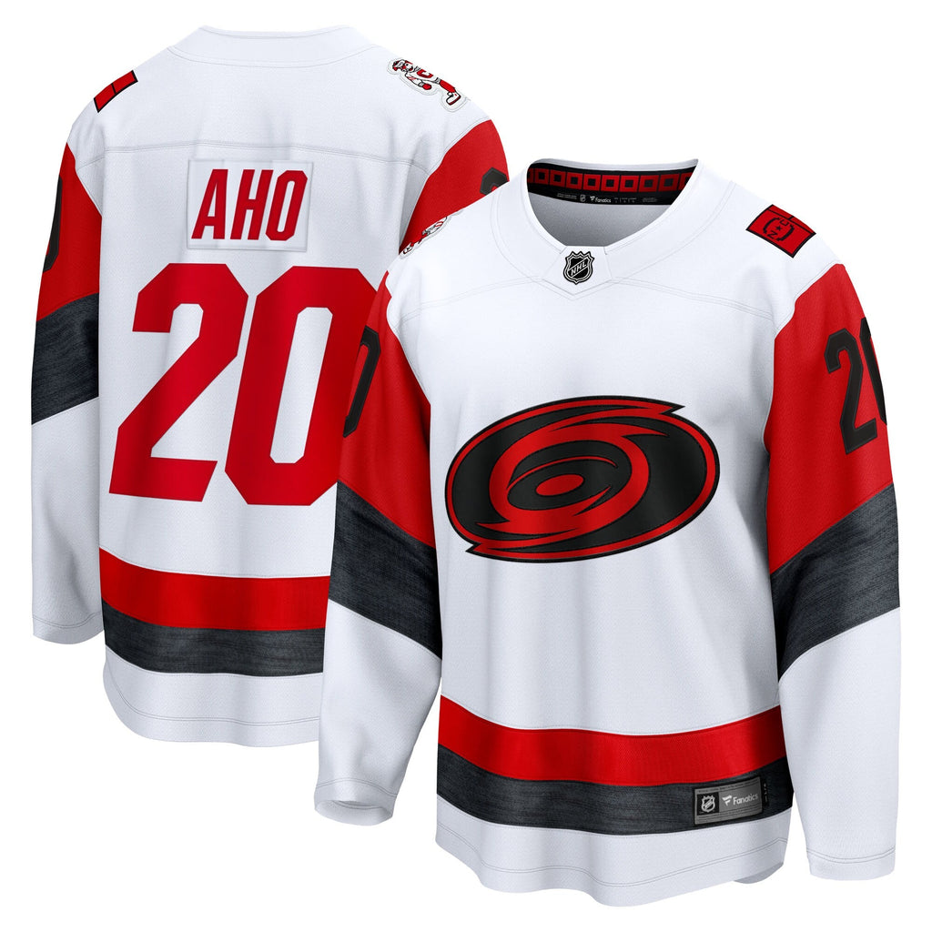 Carolina Hurricanes Sebastian Aho White Away Breakaway Jersey product image 2, provided for visual reference and product