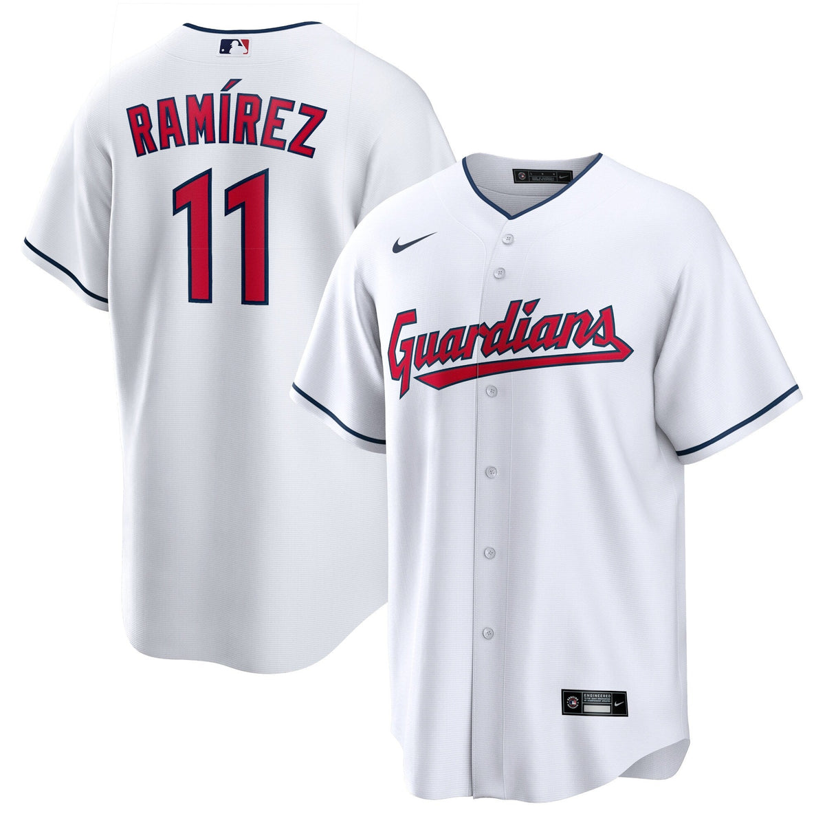 Cleveland Guardians José Ramírez White Replica Player Jersey product image 2, provided for visual reference and product