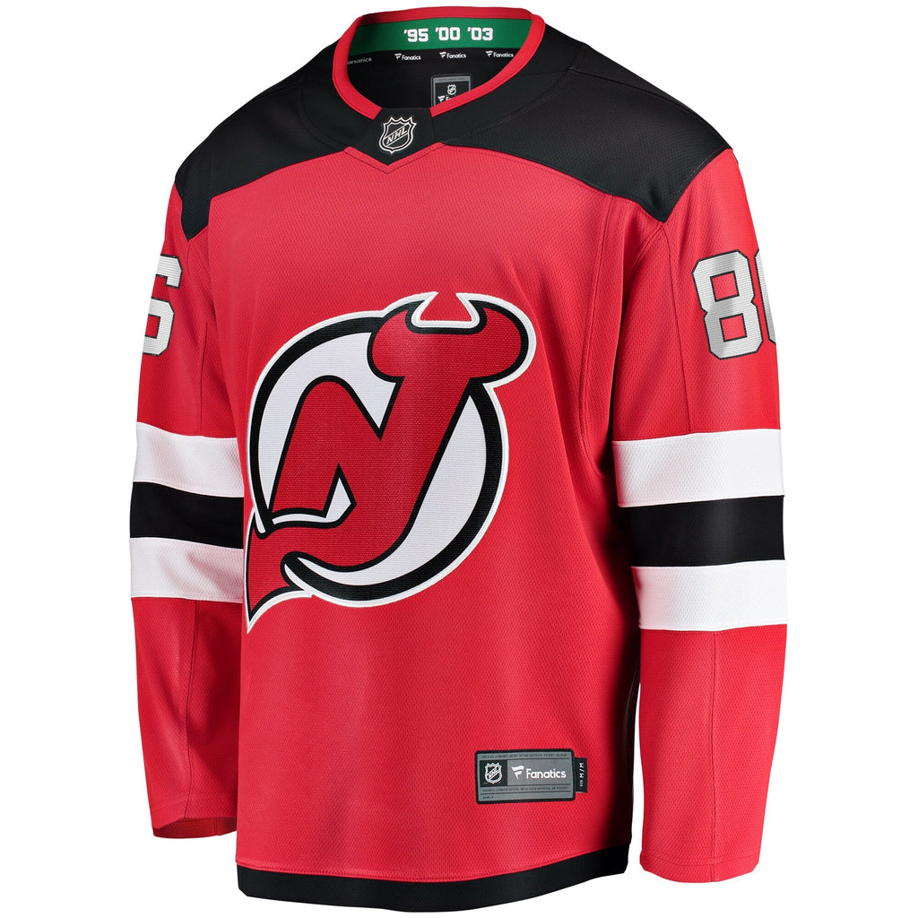 New Jersey Devils Jack Hughes Red Breakaway Player Jersey product image 3, provided for visual reference and product detail