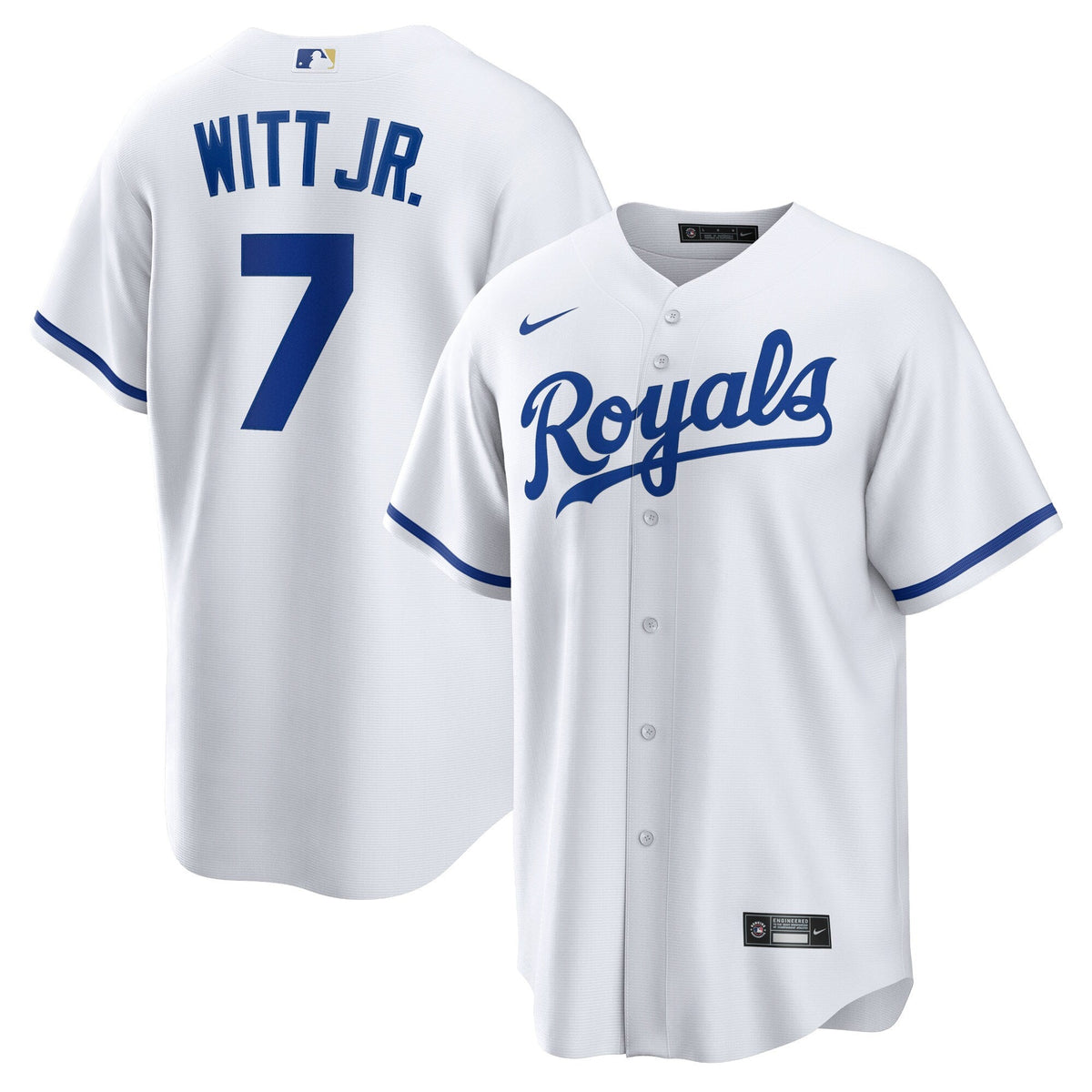 Kansas City Royals Bobby Witt Jr. White Home Replica Player Jersey product image 2, provided for visual reference and