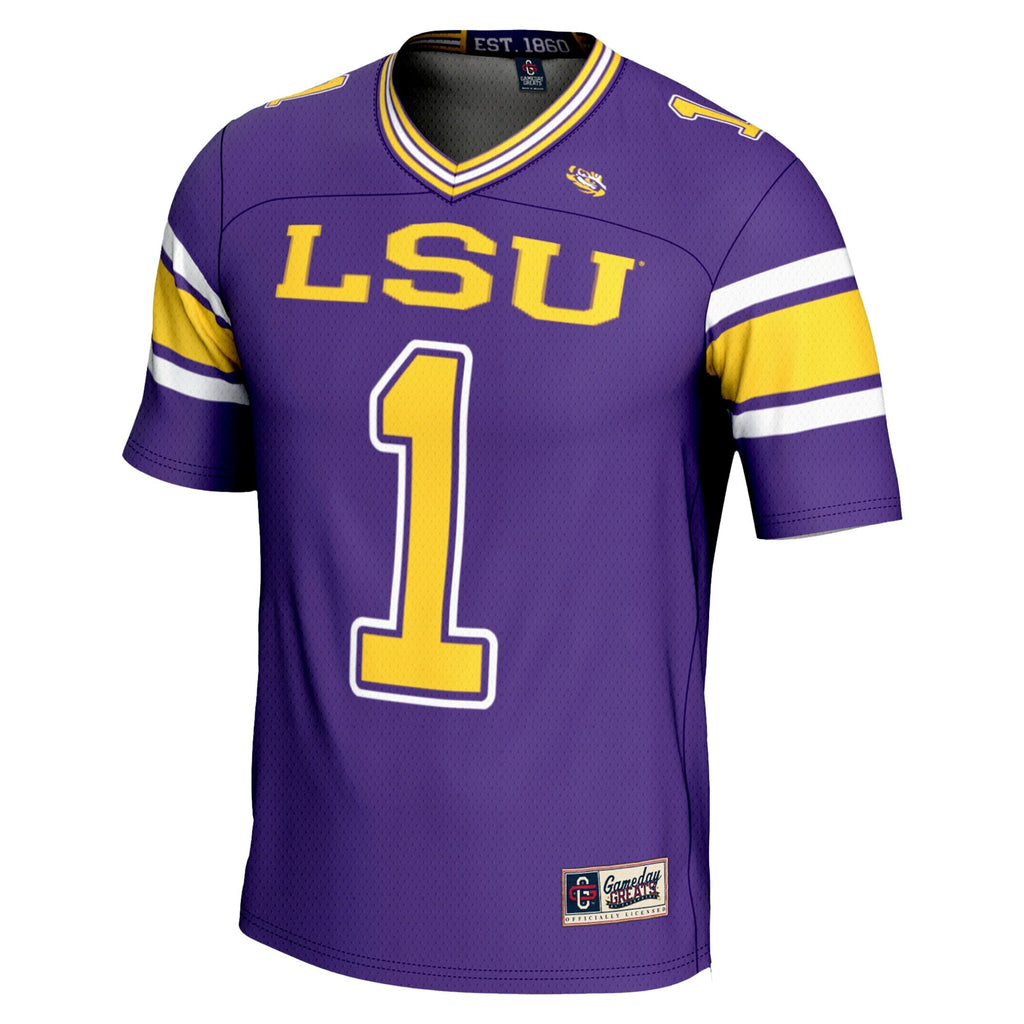 #1 LSU Tigers Endzone Football Jersey - Purple product image 3, provided for visual reference and product detail review