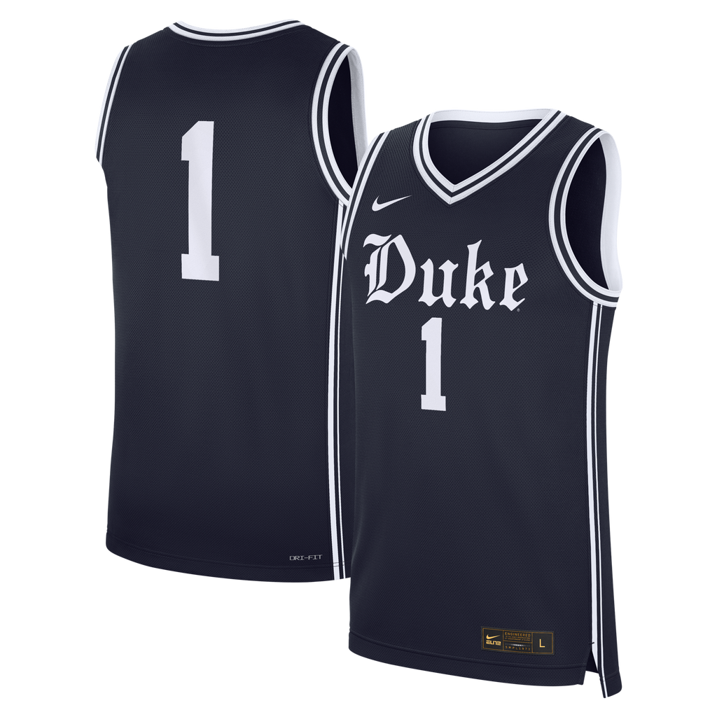 Duke Blue Devils #1 Alternate Replica Basketball Jersey - Navy product image 1, provided for visual reference and product