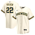 Milwaukee Brewers Christian Yelich Cream Home Replica Player Jersey product image 1, provided for visual reference and