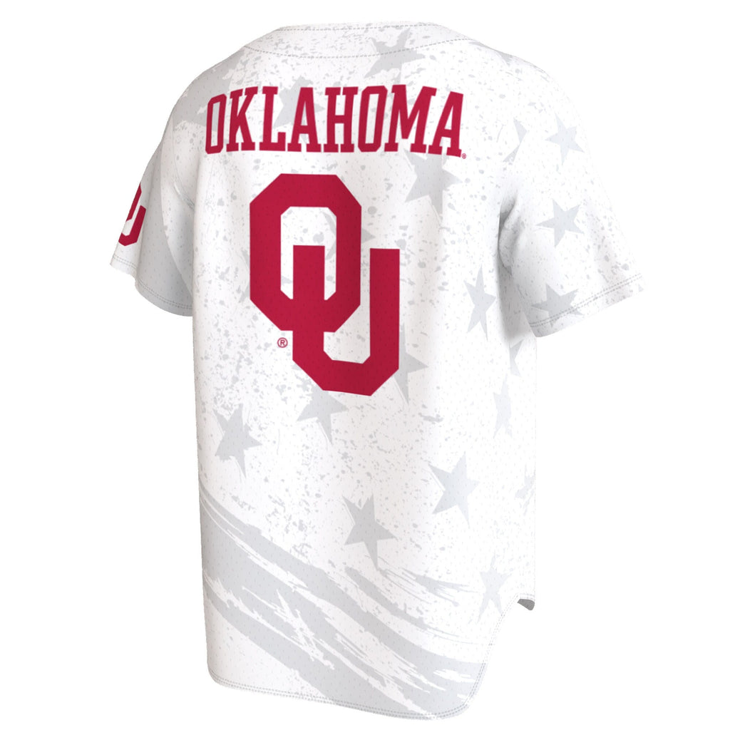 Oklahoma Sooners Lightweight Collegiate Baseball Americana Fashion Jersey - White product image 4, provided for visual