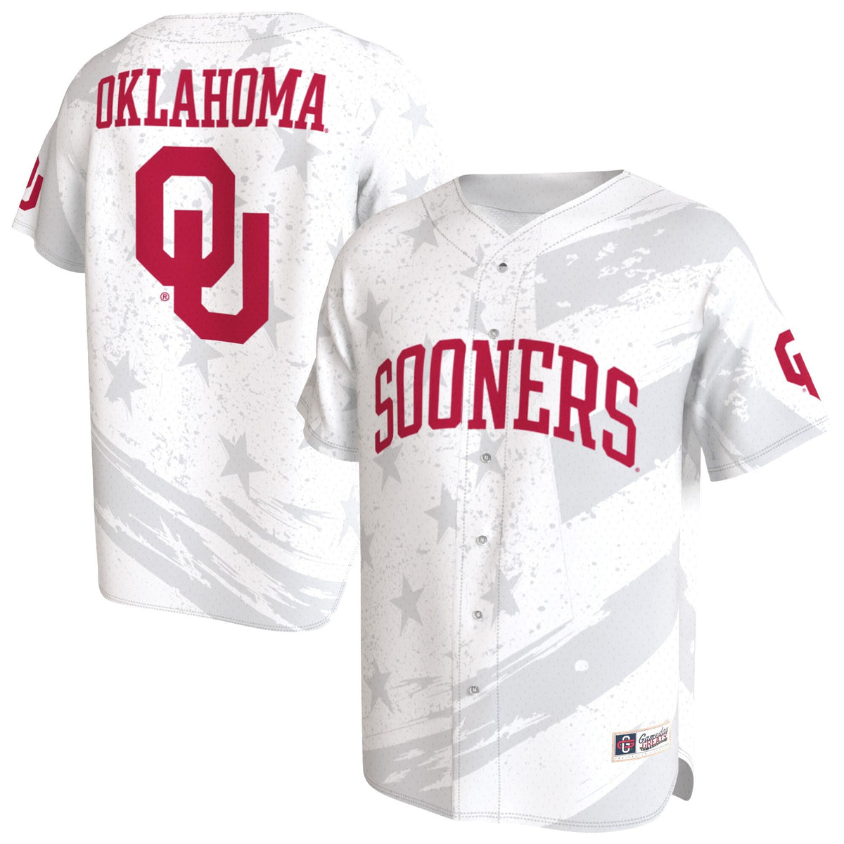 Oklahoma Sooners Lightweight Collegiate Baseball Americana Fashion Jersey - White product image 1, provided for visual