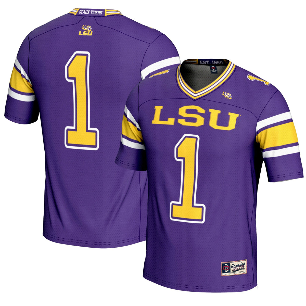 #1 LSU Tigers Endzone Football Jersey - Purple product image 1, provided for visual reference and product detail review