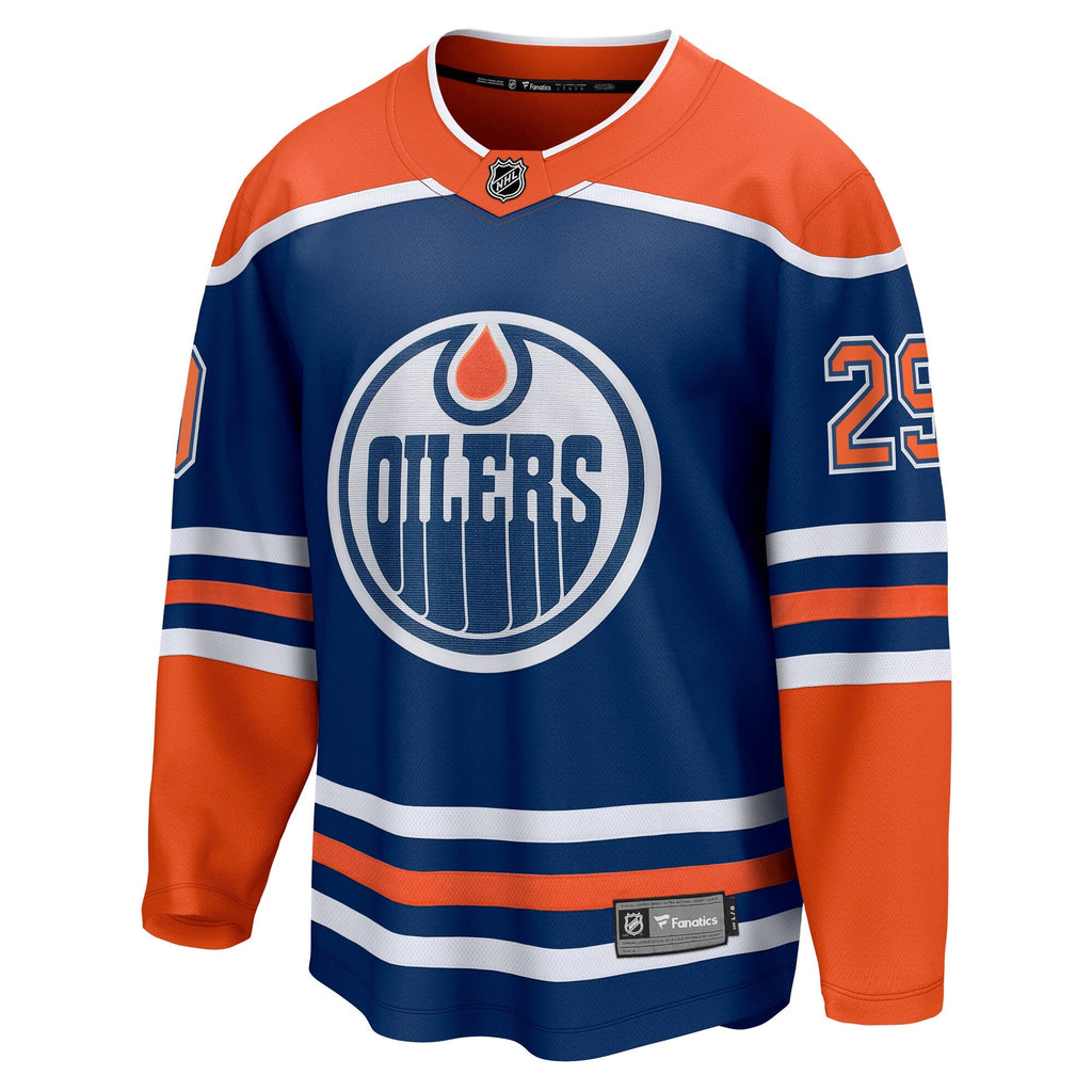 Edmonton Oilers Leon Draisaitl Royal Home Breakaway Jersey product image 3, provided for visual reference and product detail