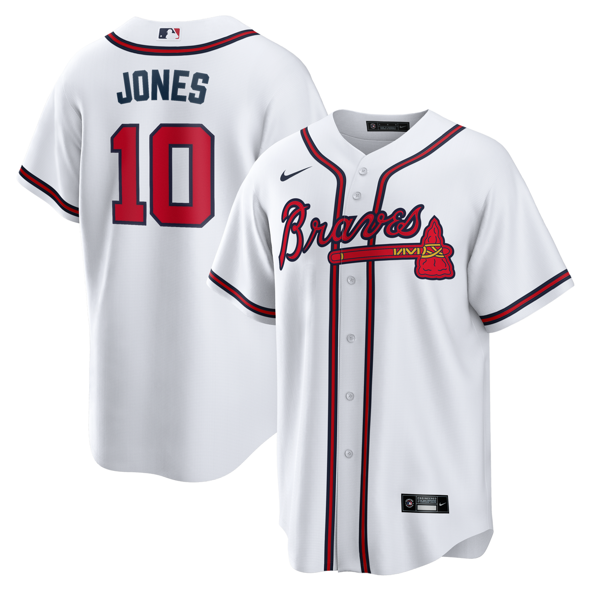 Atlanta Braves Chipper Jones White Home Retired Player Replica Jersey product image 1, provided for visual reference and