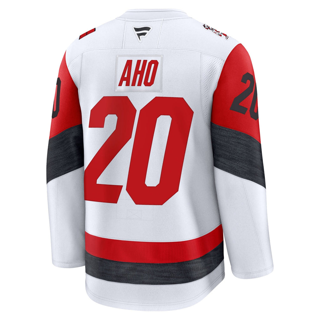 Carolina Hurricanes Sebastian Aho White Away Premium Jersey product image 4, provided for visual reference and product