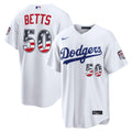 Fourth of July Los Angeles Dodgers Mookie Betts White USA 250 Stadium Jersey product image 1, provided for visual reference