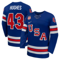 Quinn Hughes Royal US Hockey 2026 Home Replica Jersey product image 1, provided for visual reference and product detail