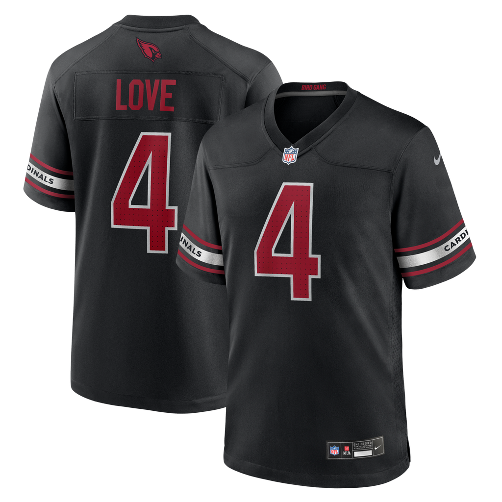 Arizona Cardinals Jeremiyah Love Black Alternate Game Player Jersey product image 2, provided for visual reference and