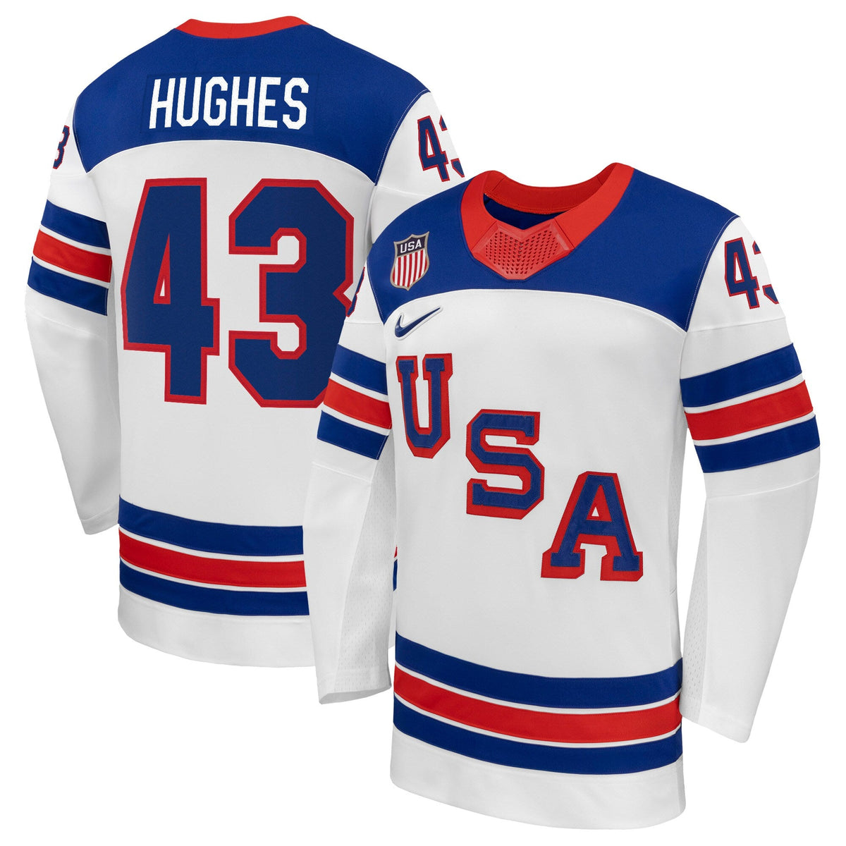 Quinn Hughes White US Hockey 2026 Away Replica Jersey product image 1, provided for visual reference and product detail