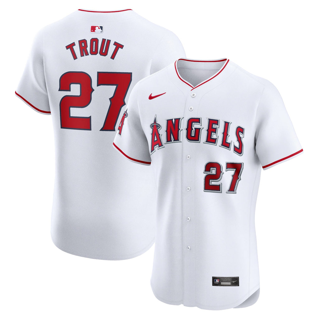 Los Angeles Angels Mike Trout White Home Elite Player Jersey product image 2, provided for visual reference and product
