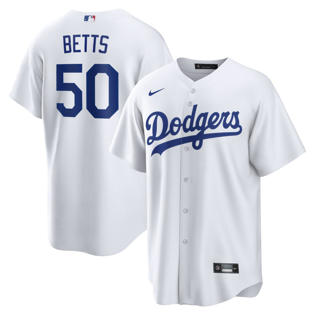 Los Angeles Dodgers Mookie Betts White Home Replica Player Name Jersey product image 2, provided for visual reference and