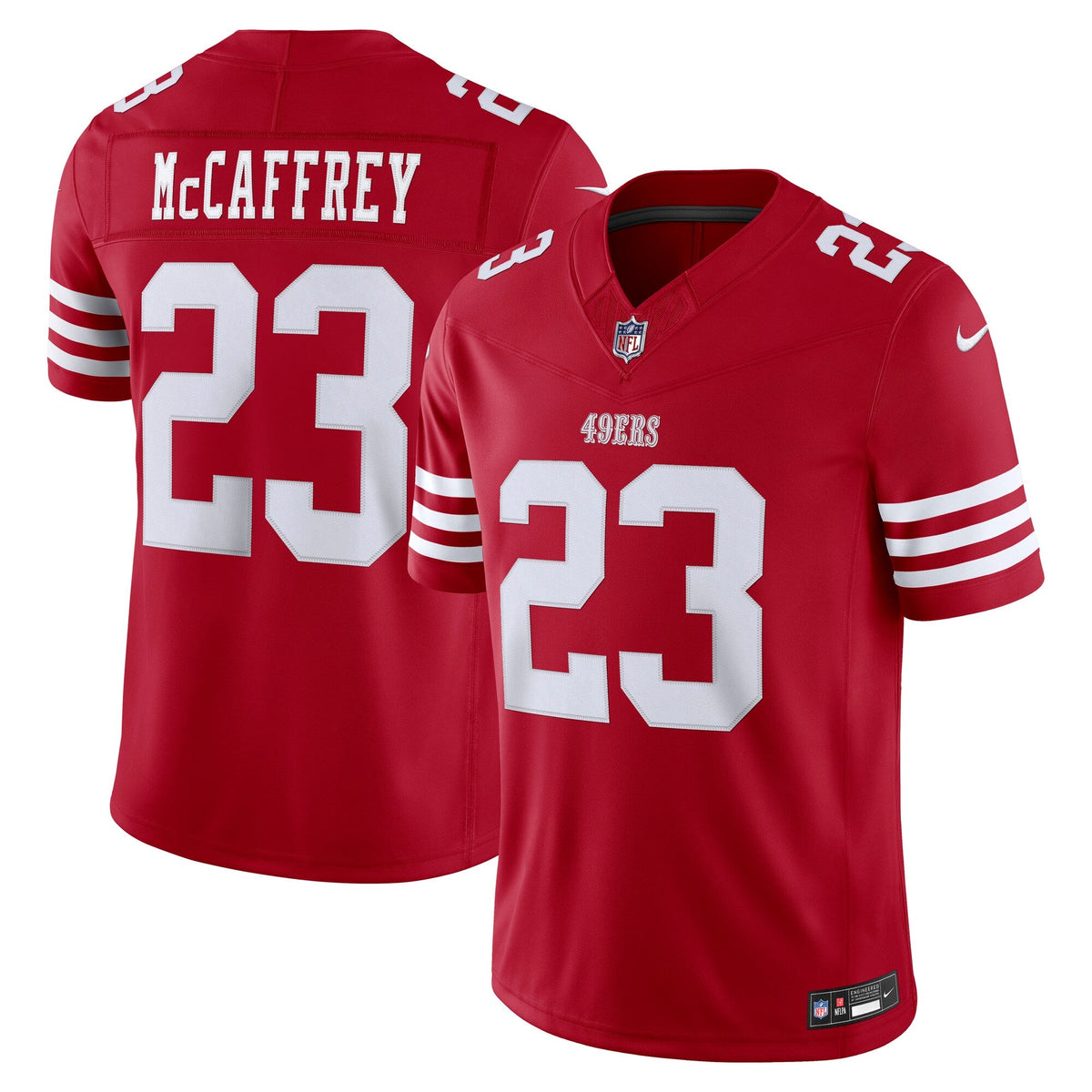 San Francisco 49ers Christian McCaffrey Scarlet Team Vapor F.U.S.E. Stitched Limited Jersey product image 2, provided for