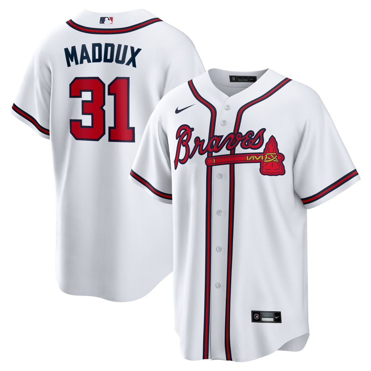 Atlanta Braves Greg Maddux White Home Retired Player Replica Jersey product image 2, provided for visual reference and