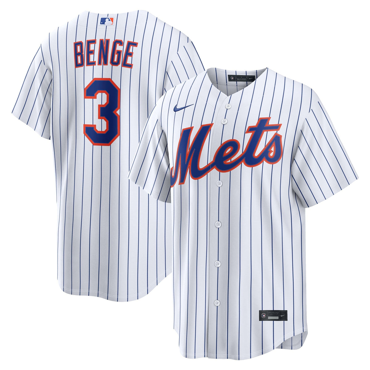 New York Mets Carson Benge White Home Replica Jersey product image 2, provided for visual reference and product detail review