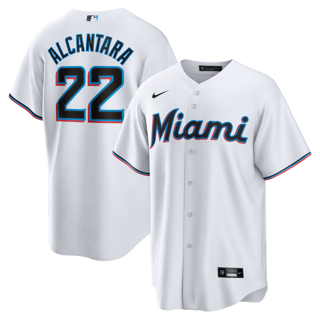 Miami Marlins Sandy Alcantara White Replica Player Jersey product image 2, provided for visual reference and product detail
