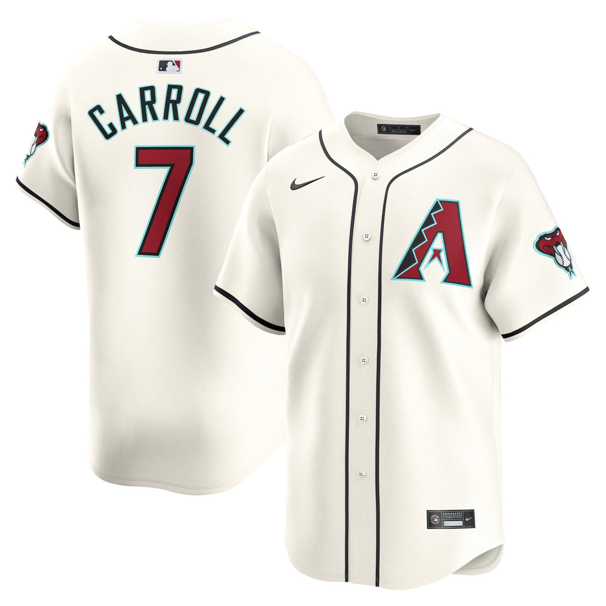 Arizona Diamondbacks Corbin Carroll White Home Limited Player Jersey product image 1, provided for visual reference and