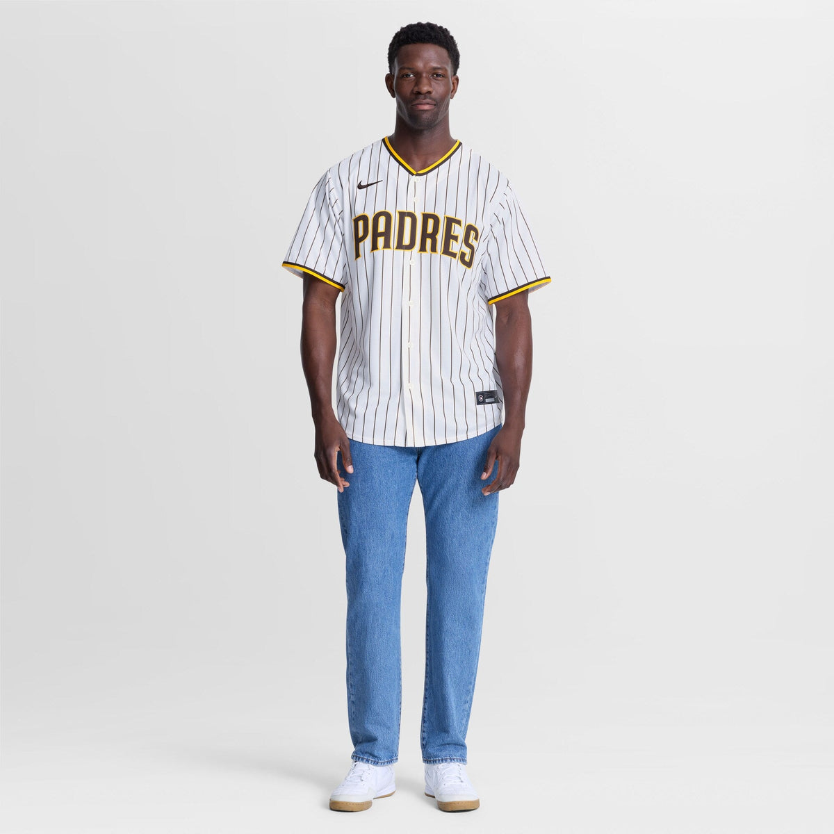 San Diego Padres Jackson Merrill White Home Replica Player Jersey product image 3, provided for visual reference and product