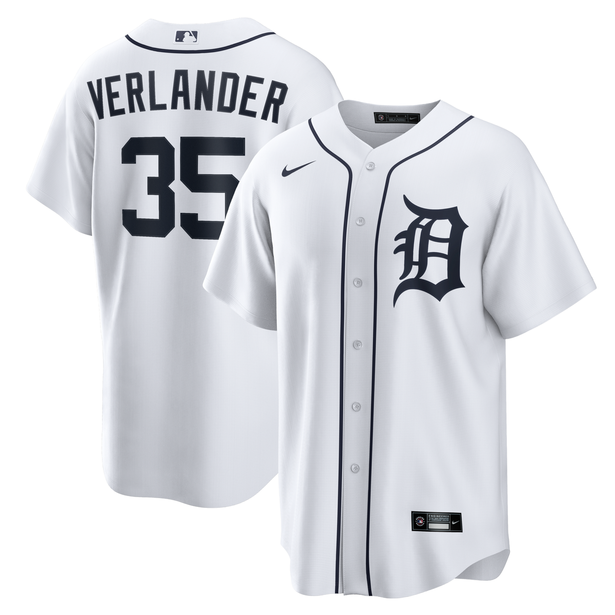 Detroit Tigers Justin Verlander White Home Replica Jersey product image 2, provided for visual reference and product detail