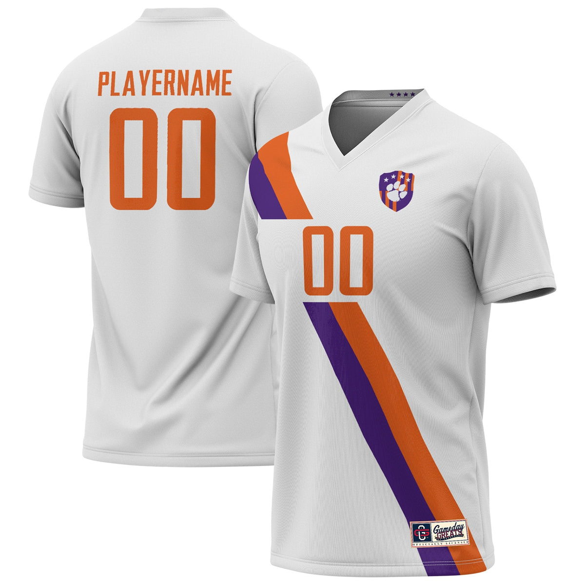 Clemson Tigers NIL Pick-A-Player Soccer Fashion Jersey - White product image 2, provided for visual reference and product