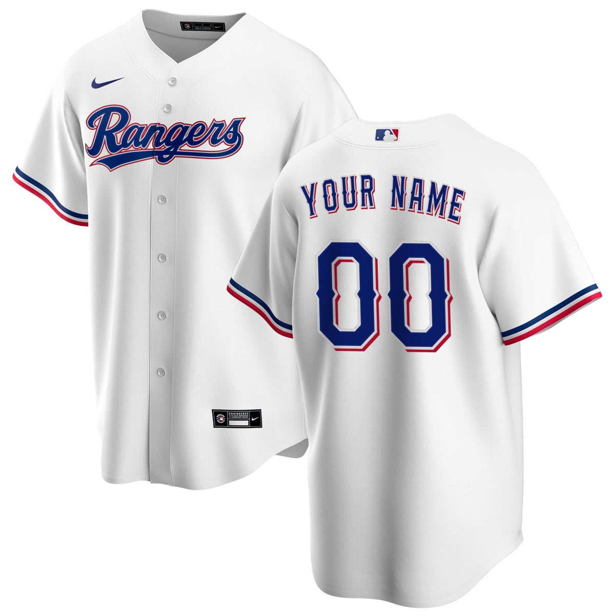 Texas Rangers White Home Replica Custom Jersey product image 1, provided for visual reference and product detail review