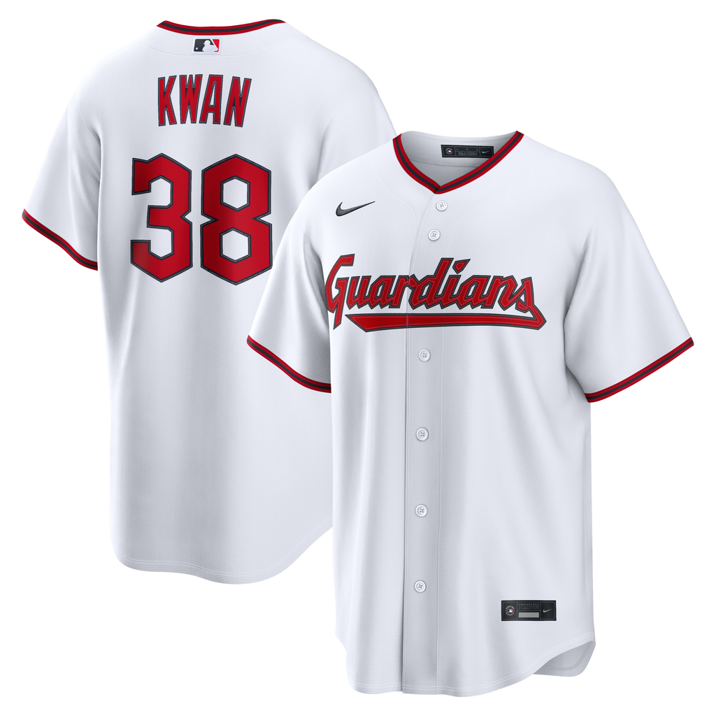 Cleveland Guardians Steven Kwan White Home Replica Jersey product image 1, provided for visual reference and product detail