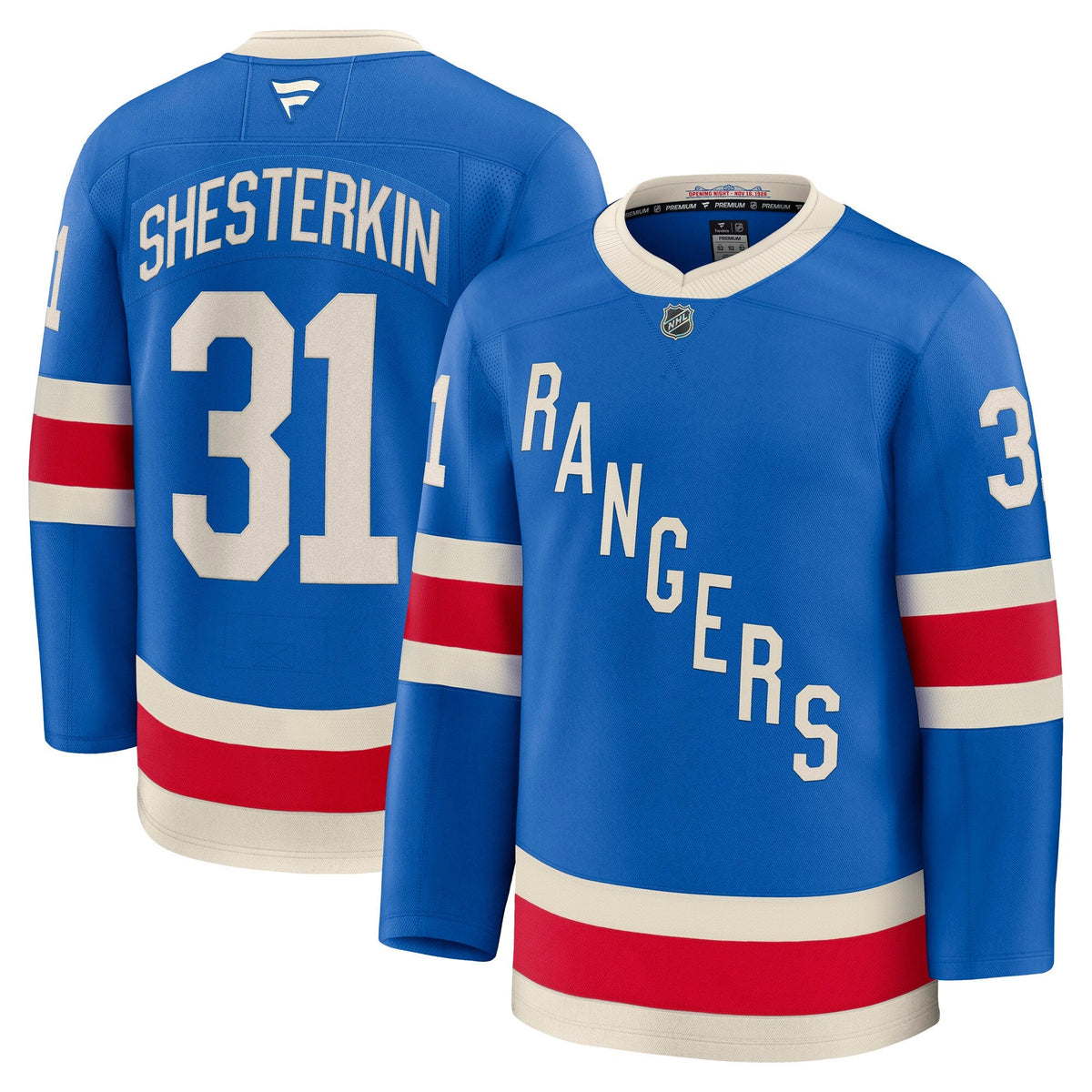 New York Rangers Igor Shesterkin Blue Centennial Premium Jersey product image 1, provided for visual reference and product