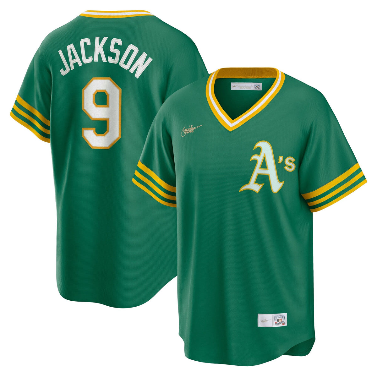 Athletics Reggie Jackson Kelly Green Road Cooperstown Collection Player Jersey product image 1, provided for visual