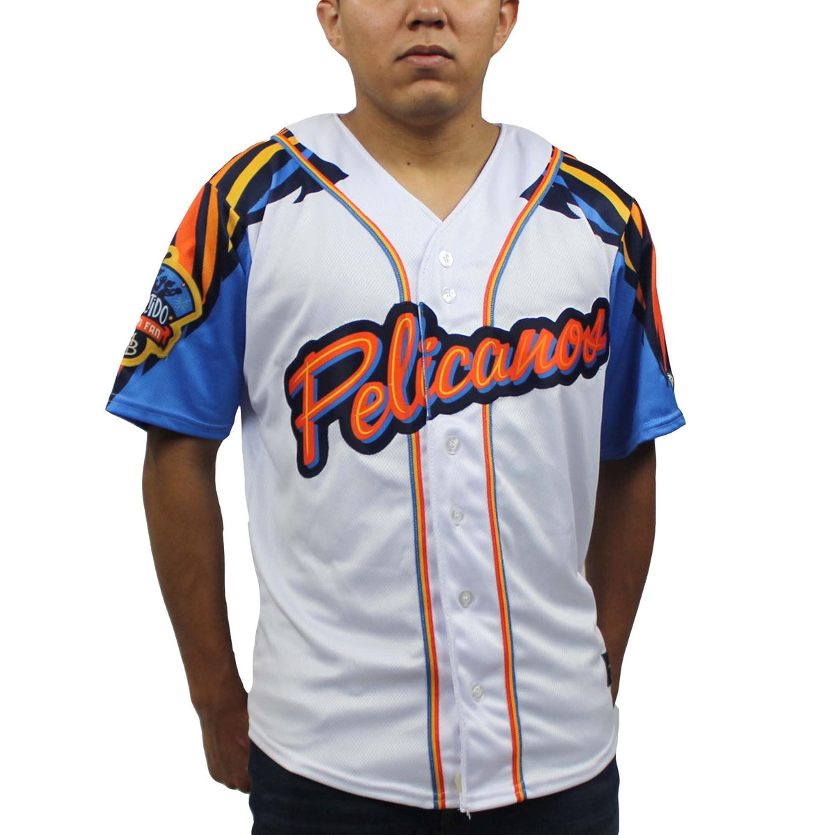 Myrtle Beach Pelicans White Copa Replica Jersey product image 1, provided for visual reference and product detail review