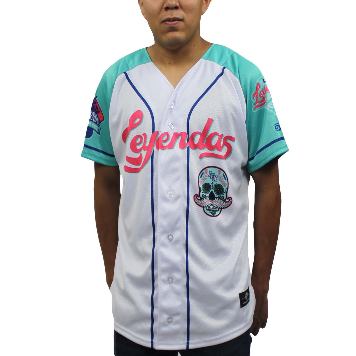 Lexington Legends White/Teal Copa Replica Jersey product image 1, provided for visual reference and product detail review