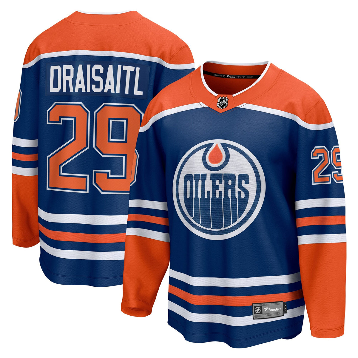 Edmonton Oilers Leon Draisaitl Royal Home Breakaway Jersey product image 2, provided for visual reference and product detail