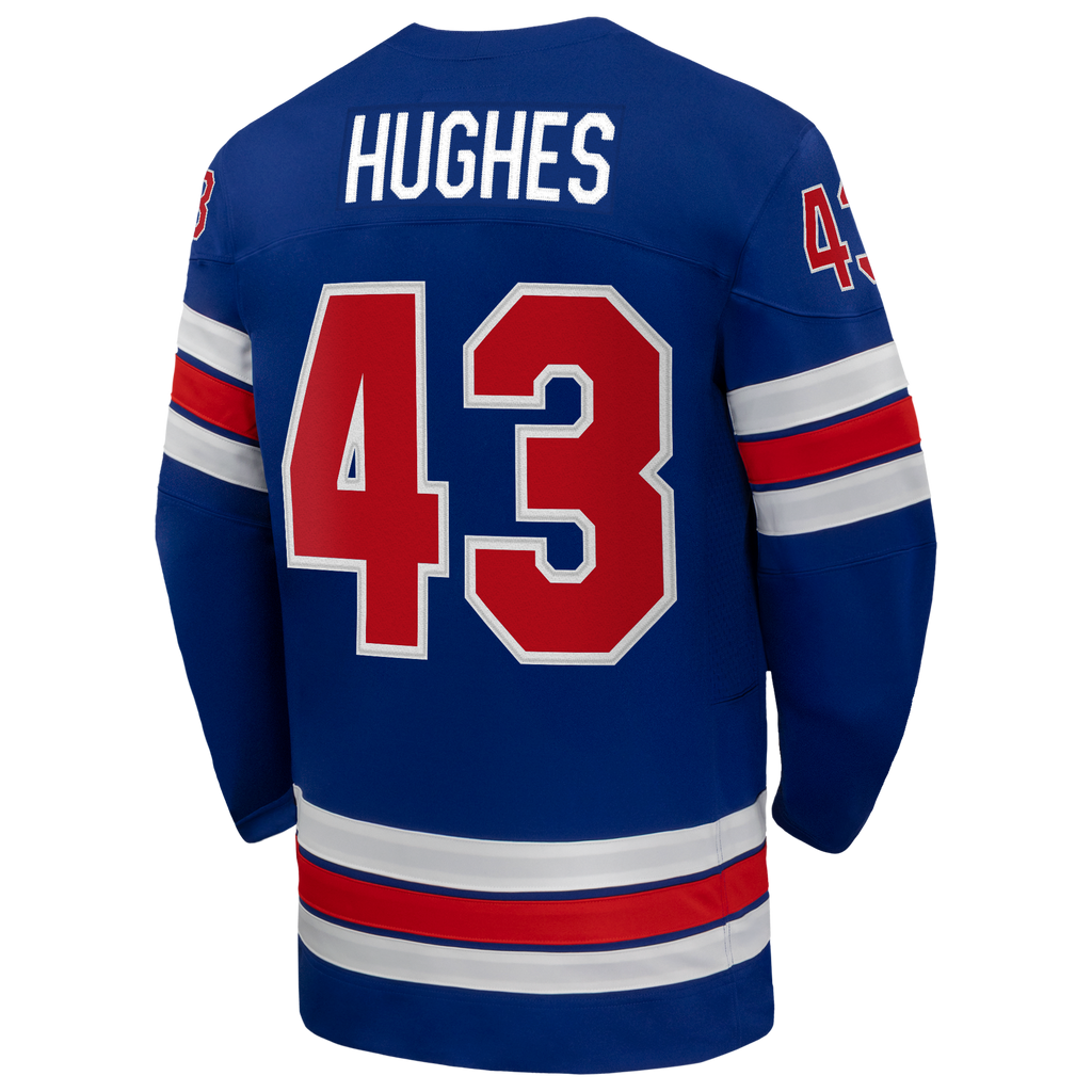 Quinn Hughes Royal US Hockey 2026 Home Replica Jersey product image 4, provided for visual reference and product detail