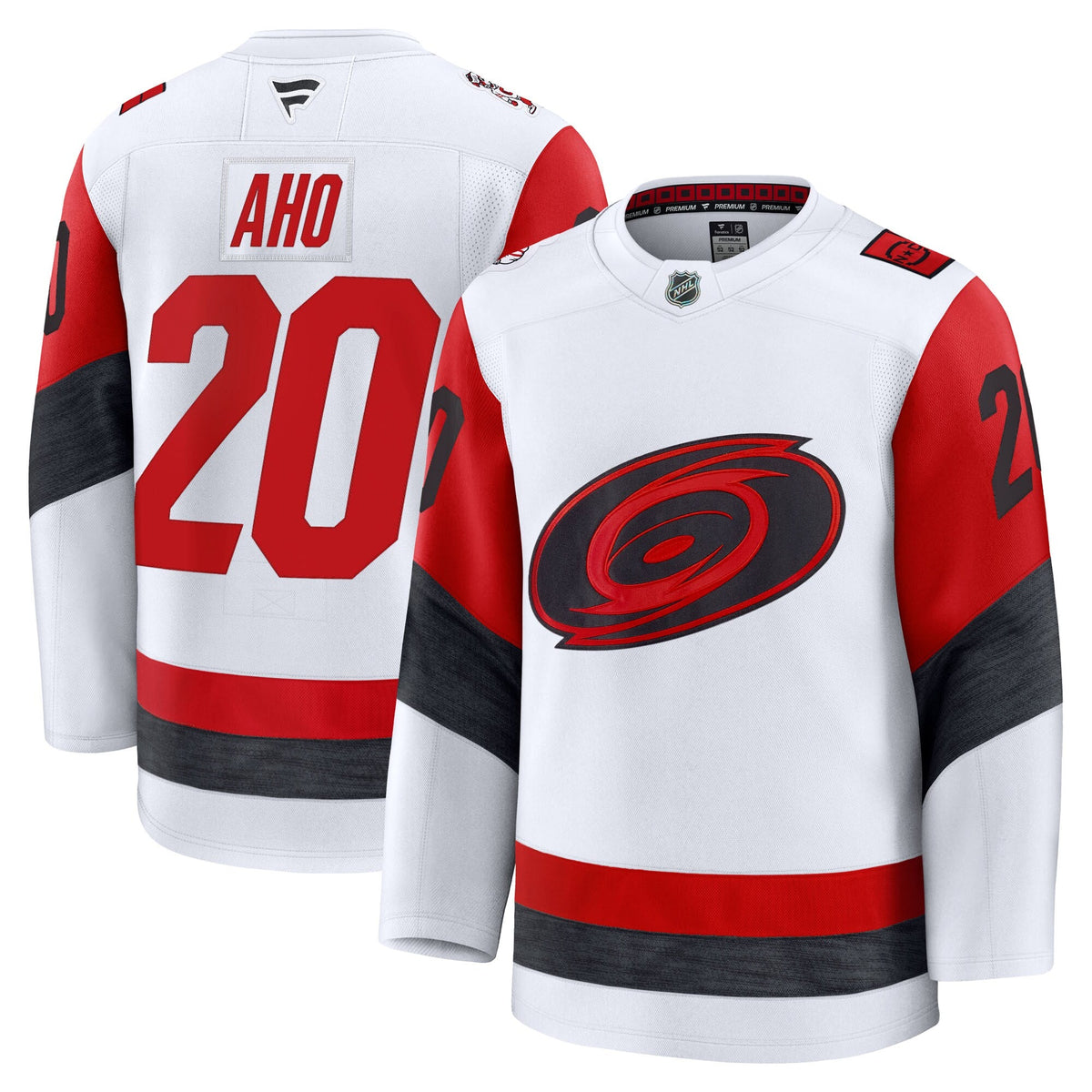Carolina Hurricanes Sebastian Aho White Away Premium Jersey product image 2, provided for visual reference and product