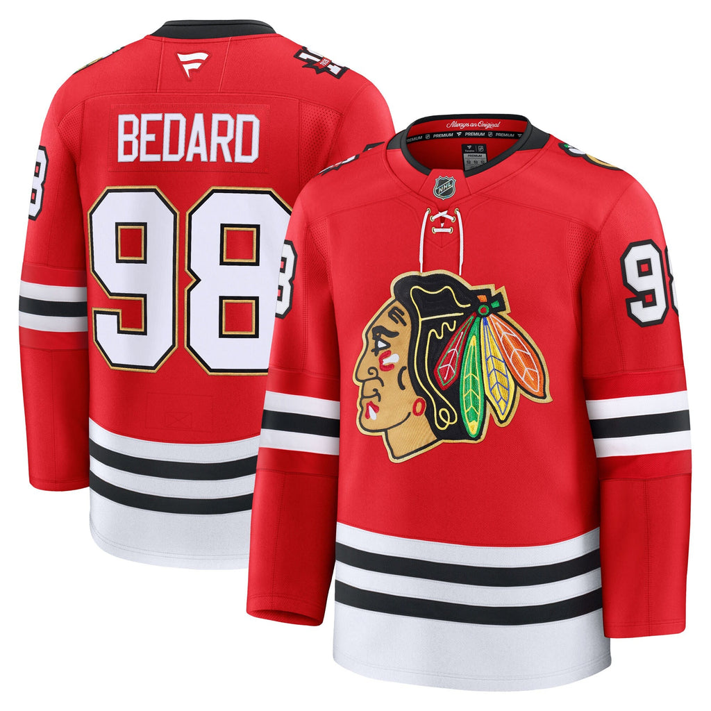 Chicago Blackhawks Connor Bedard Red Centennial Premium Player Jersey product image 1, provided for visual reference and