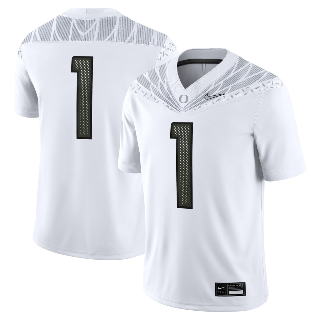 #1 Oregon Ducks Game Jersey - White product image 1, provided for visual reference and product detail review