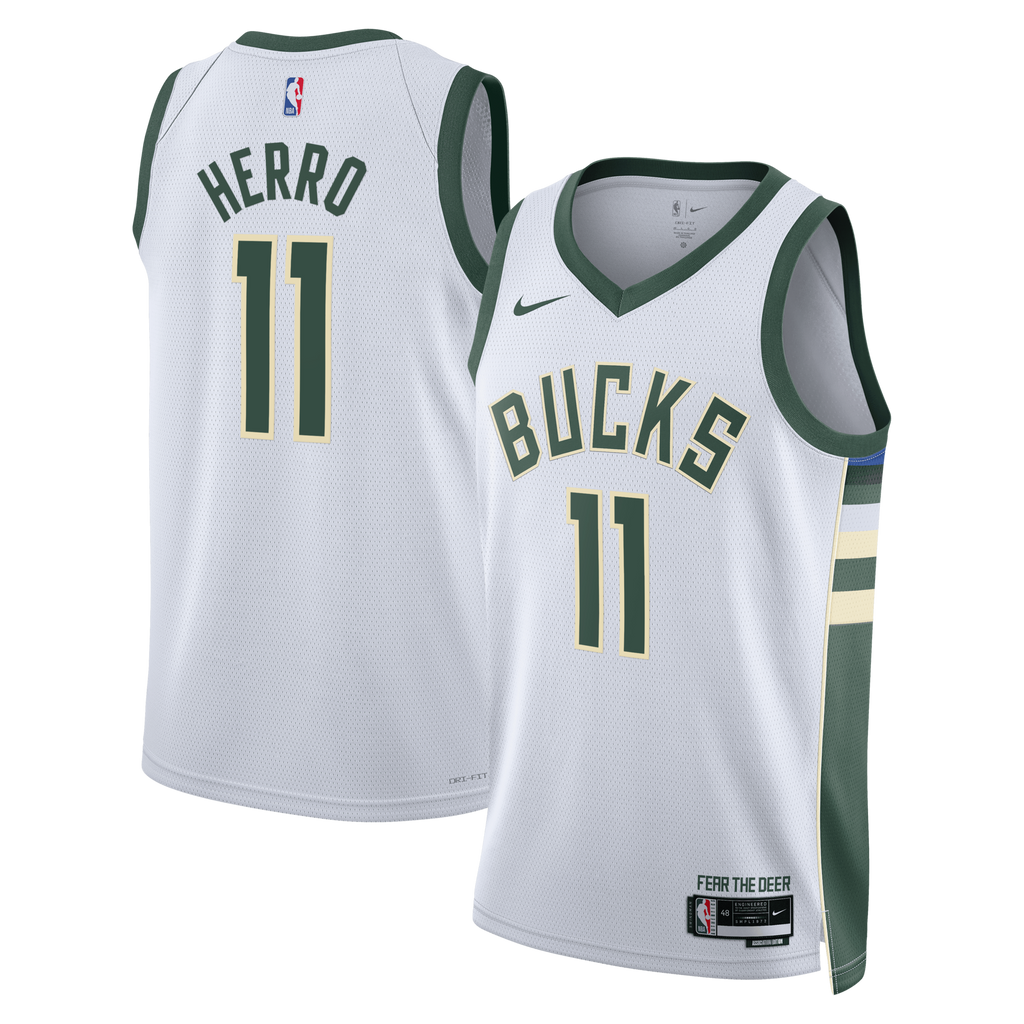 Milwaukee Bucks Association Edition Swingman Jersey - White - Tyler Herro product image 1, provided for visual reference and