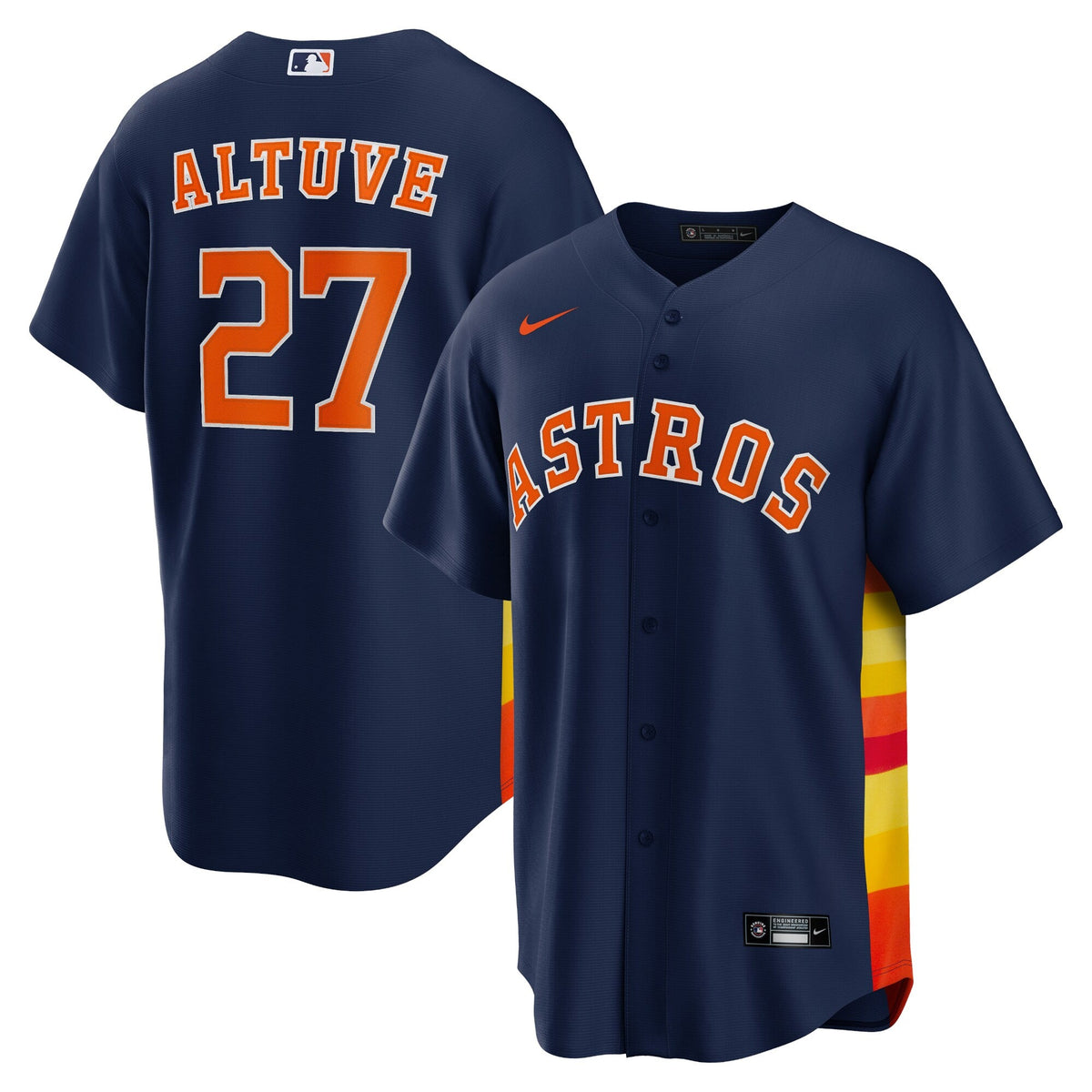 Houston Astros Jose Altuve Navy Alternate 2 Replica Jersey product image 1, provided for visual reference and product detail