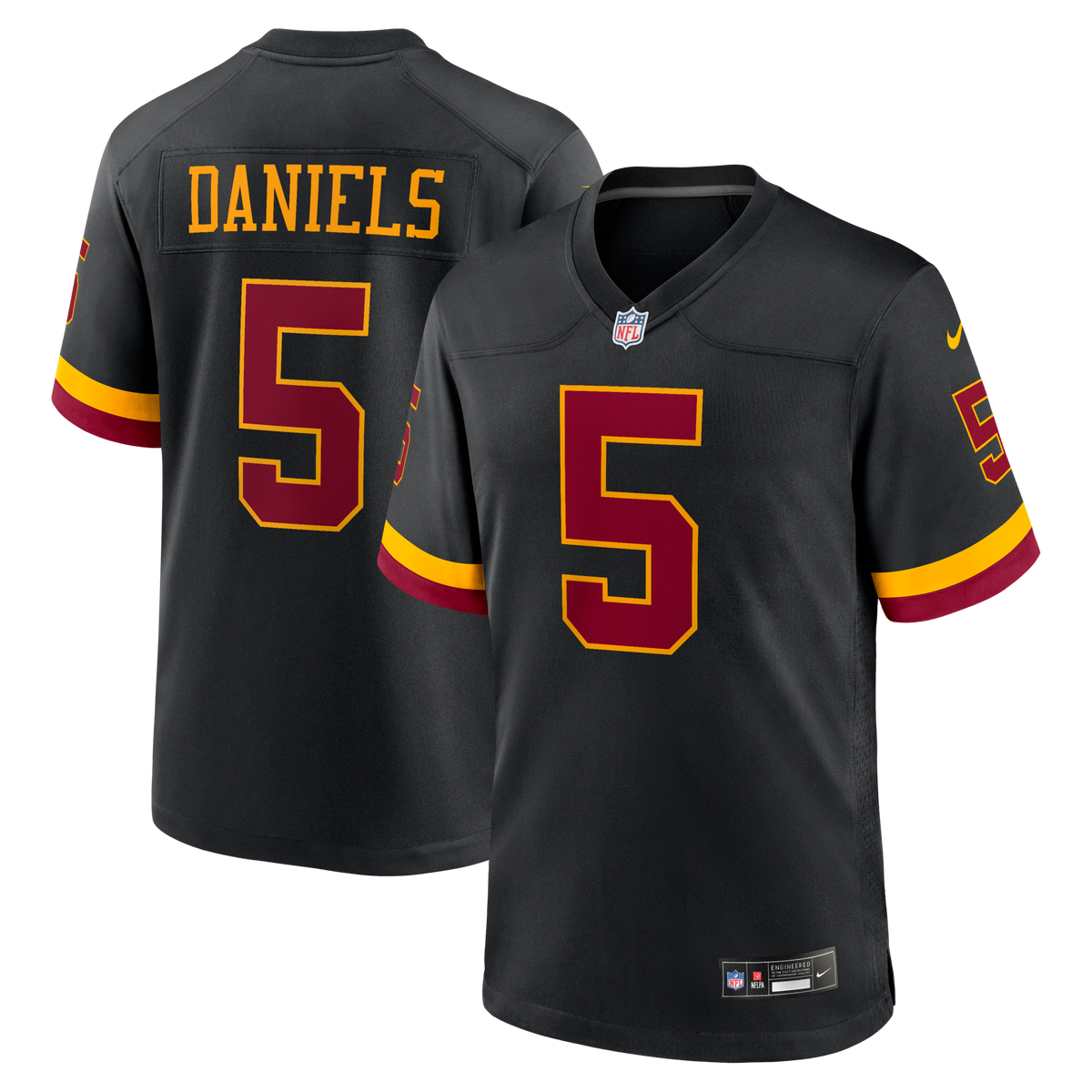 Hail Raiser Washington Commanders Jayden Daniels Black Alternate Game Jersey product image 2, provided for visual reference