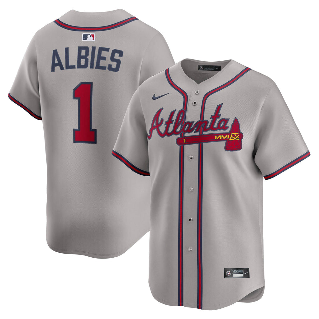 Atlanta Braves Ozzie Albies Gray Road Limited Player Jersey product image 2, provided for visual reference and product