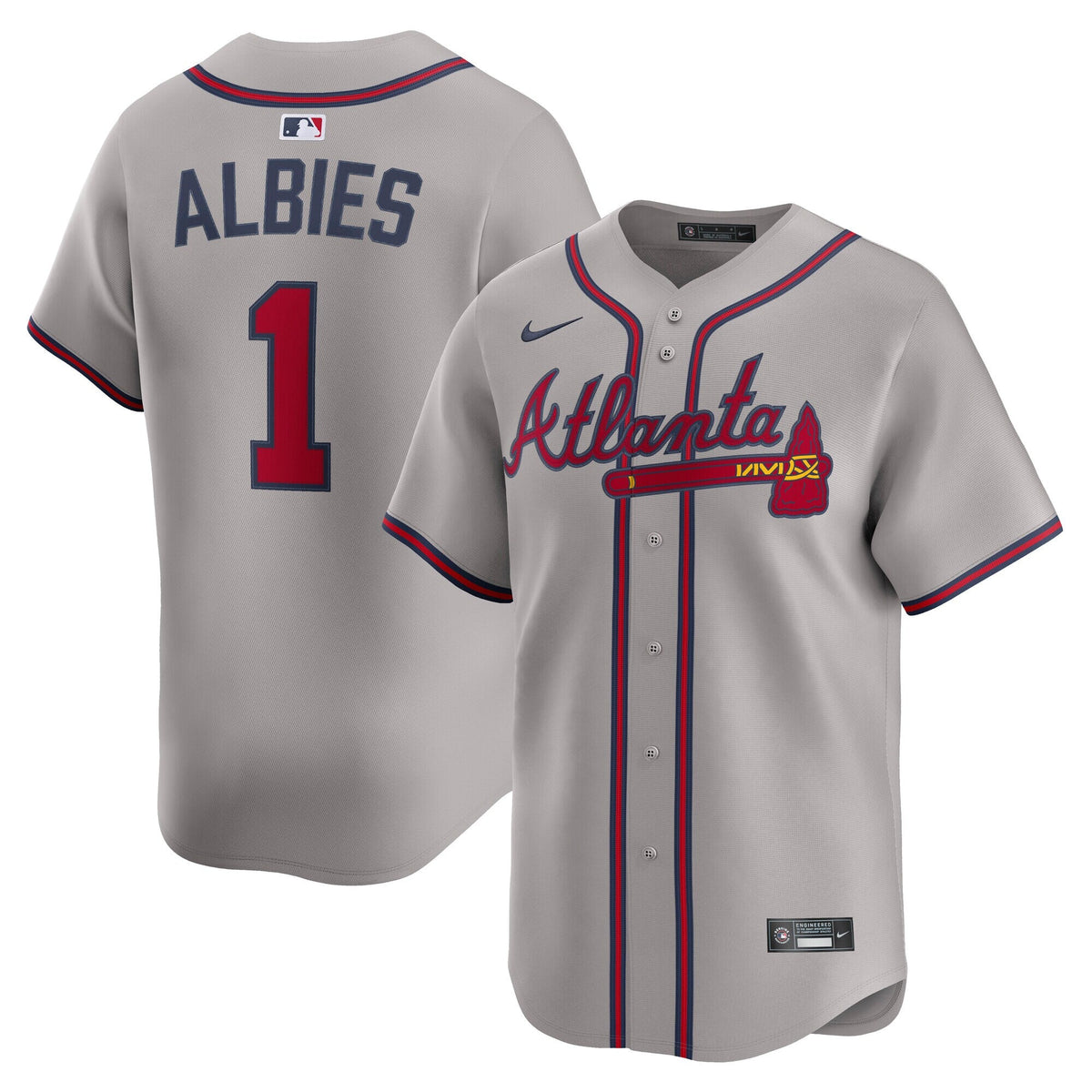 Atlanta Braves Ozzie Albies Gray Road Limited Player Jersey product image 2, provided for visual reference and product