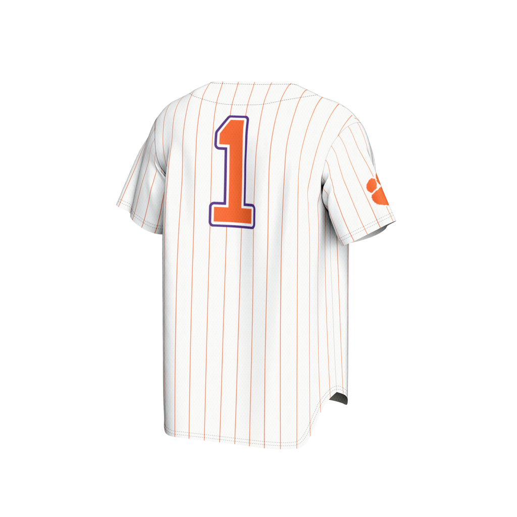 #1 Clemson Tigers Lightweight Baseball Fashion Jersey - White product image 4, provided for visual reference and product