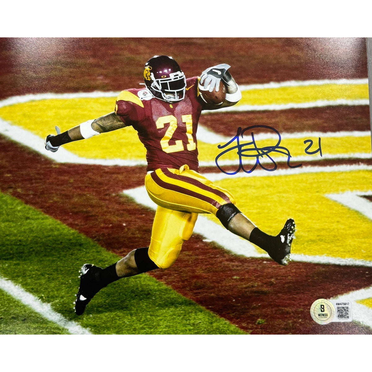 LenDale White USC Trojans Red Jersey Lunging Into Endzone Autograph 8x10 Photo Beckett BAS product image 1, provided for